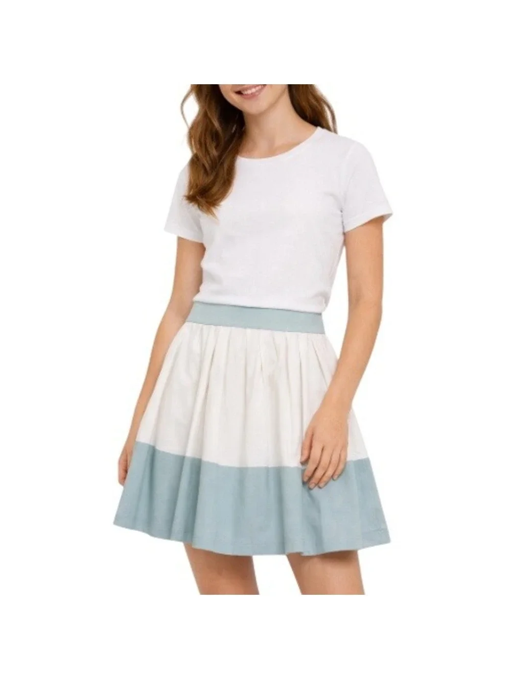 Athleta Girls White Green Seafoam Pleated Colorblock Skort Size XL/14